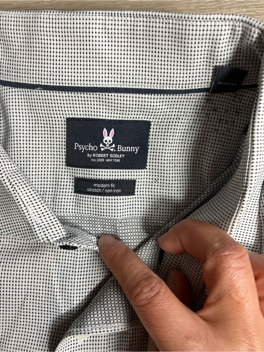Psycho Bunny Men's Dress Shirt 16.5 32/33 Grey White Microcheck Stretch Modern F - Picture 4 of 7